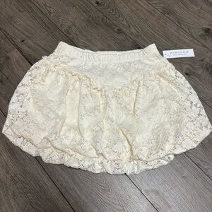 Boho cream floral lace coquette bubble skirt mini large